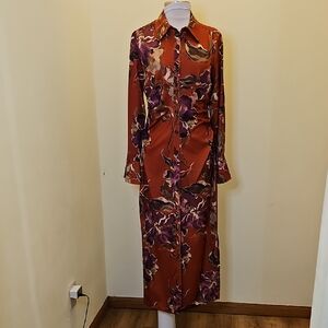 Donna Karan Floral Maxi Skirt - Orange and Purple